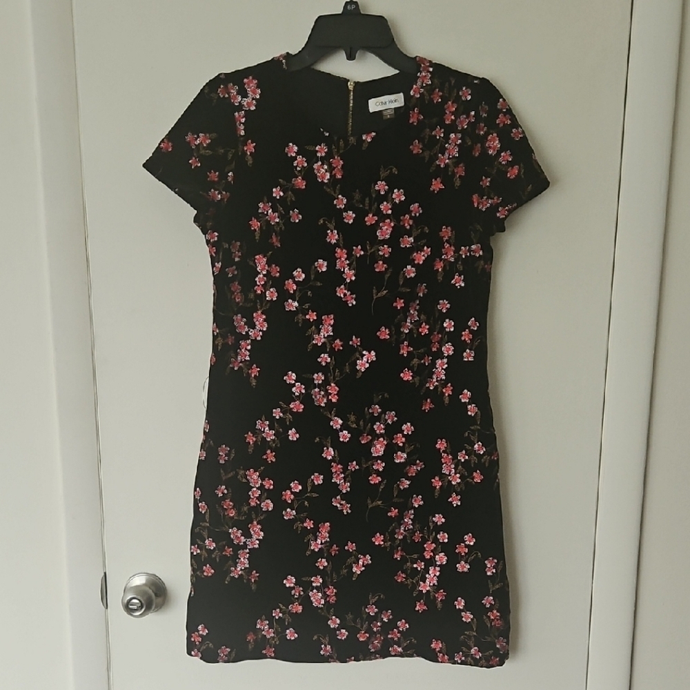 Calvin Klein Black Dress with Pink Floral Design